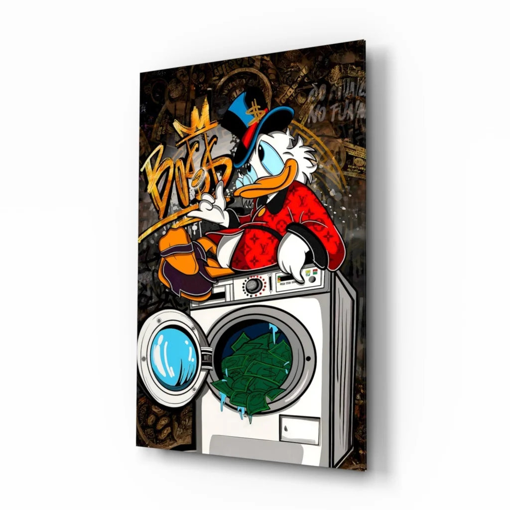 Donald Duck washing machine glass wall art print
