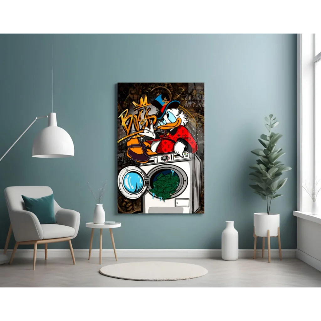 Donald Duck DJ glass wall art with headphones and turntables