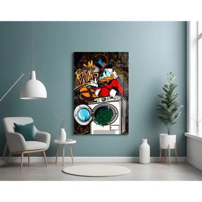 Donald Duck DJ glass wall art with headphones and turntables