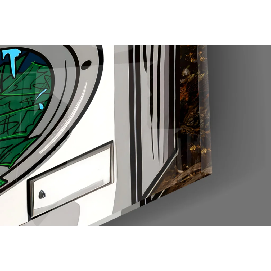 Donald Duck on green black helmet glass wall art print