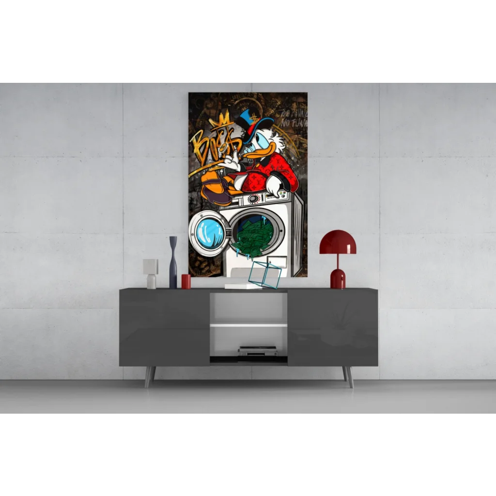 Vibrant Donald Duck graffiti poster on glass wall art print