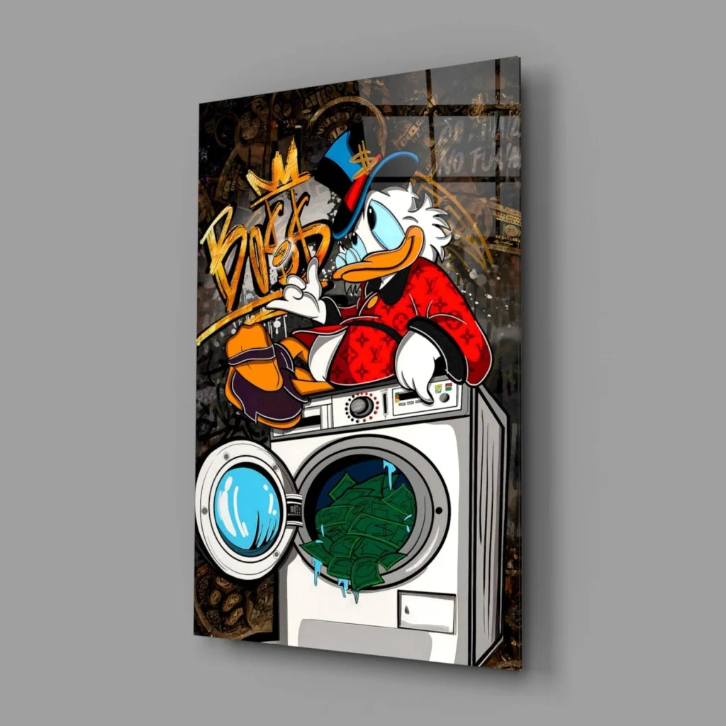 Donald Duck washing machine glass wall art print
