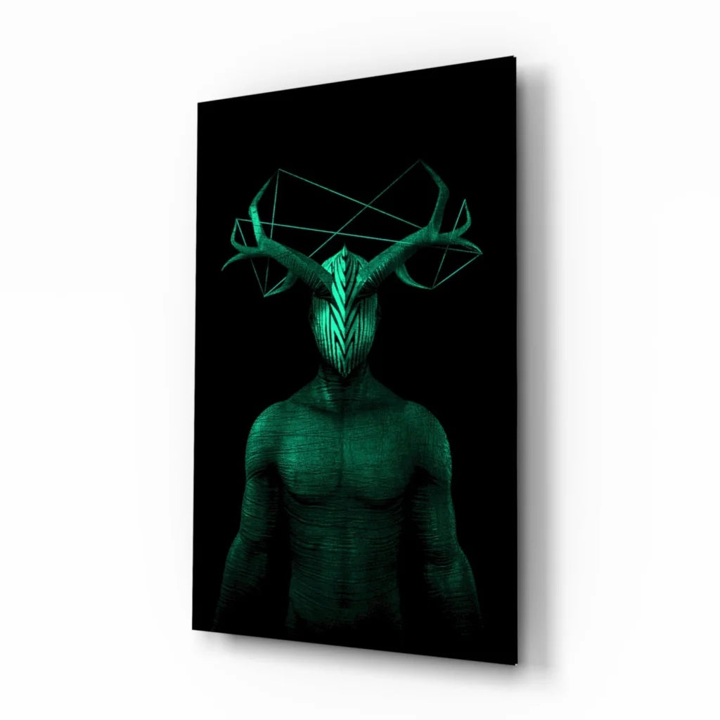 Glowing Green Geometric Deer Glass Wall Art Panel | Insigneart USA | vintageantiquesgifts.com