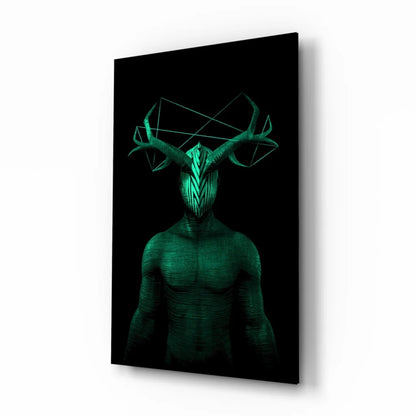 Glowing Green Geometric Deer Glass Wall Art Panel | Insigneart USA | vintageantiquesgifts.com