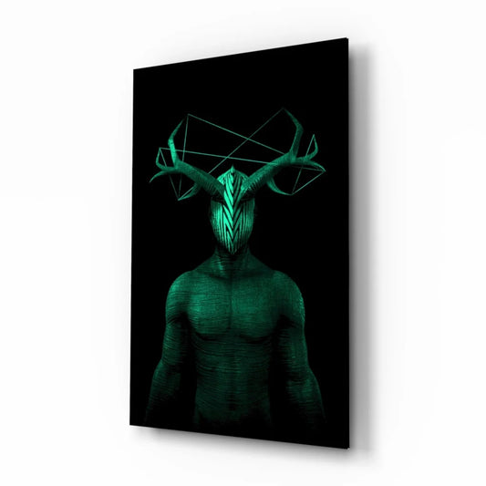Glowing Green Geometric Deer Glass Wall Art Panel | Insigneart USA | vintageantiquesgifts.com