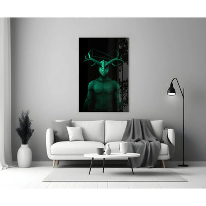 Glowing Green Geometric Deer Glass Wall Art Panel | Modern Wall Art Decor | vintageantiquesgifts.com