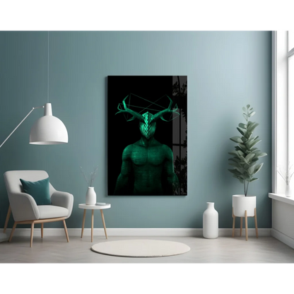 Glowing Green Geometric Deer Glass Wall Art Panel | Contemporary Home Wall Art | vintageantiquesgifts.com