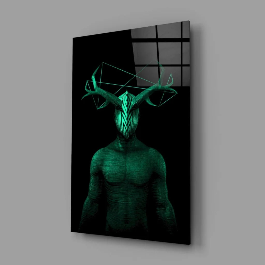 Glowing Green Geometric Deer Glass Wall Art Panel | Glass Wall Art Print | vintageantiquesgifts.com