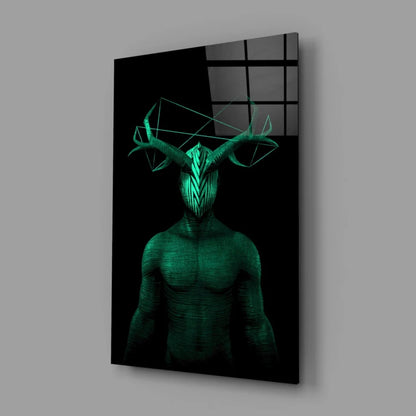 Glowing Green Geometric Deer Glass Wall Art Panel | Glass Wall Art Print | vintageantiquesgifts.com