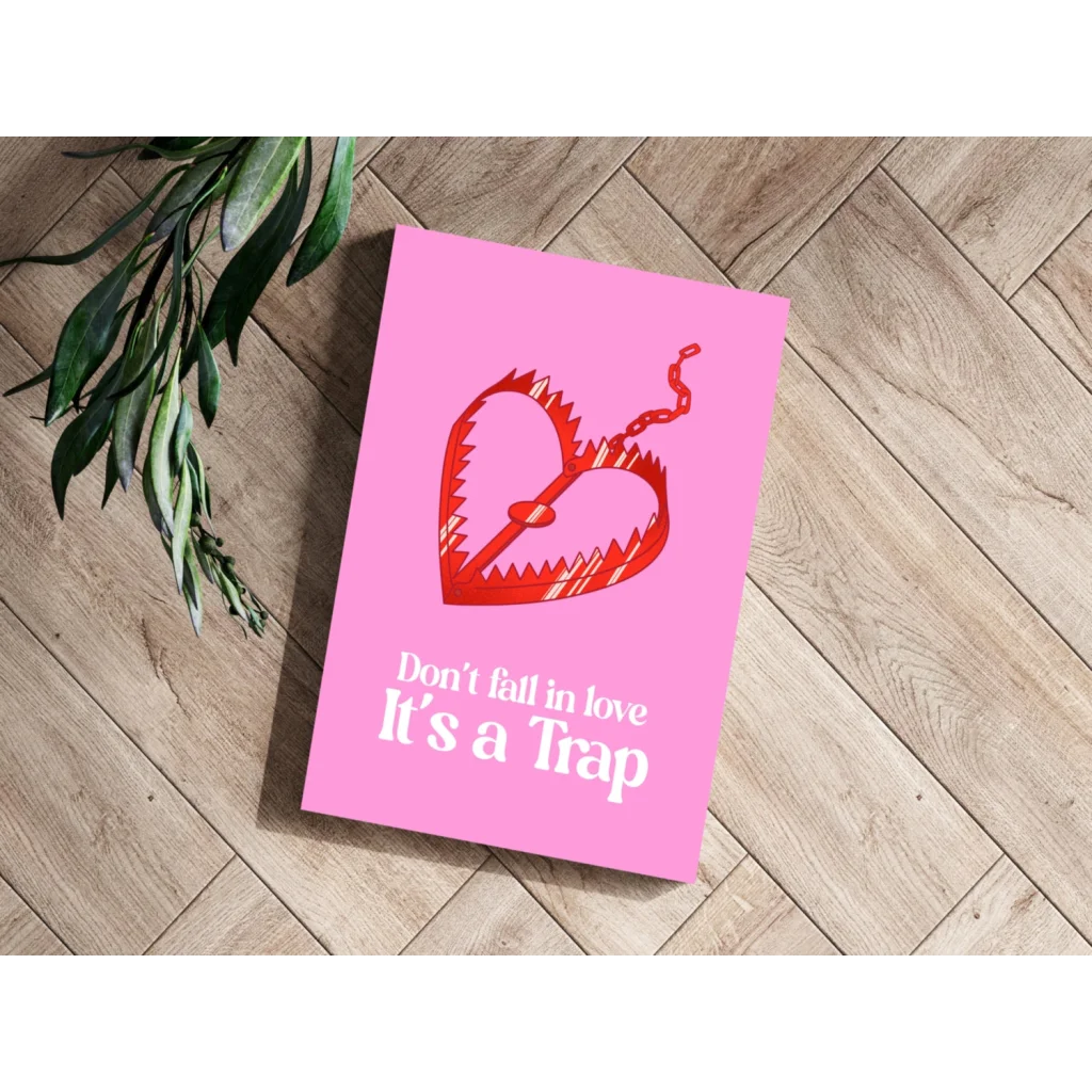 Pink heart snake canvas print: Dont Fall in Love Its a Trap