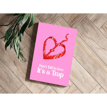 Pink heart snake canvas print: Dont Fall in Love Its a Trap