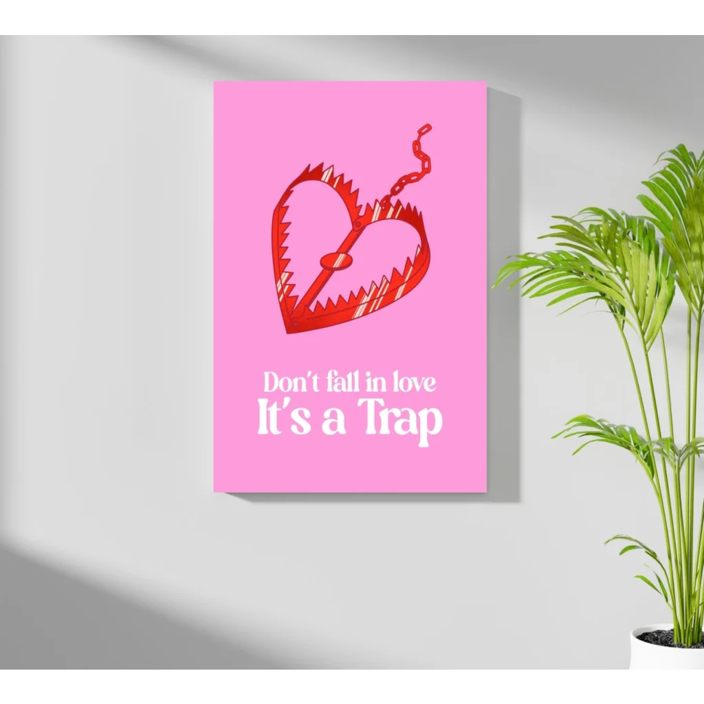 Pink heart snake dragon art print: Dont Fall in Love Its a Trap