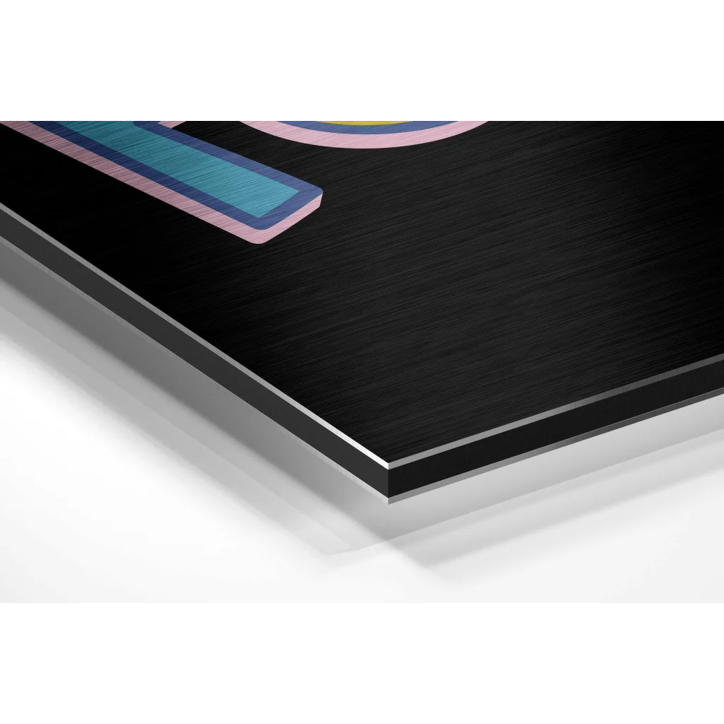 Glass Wall Art Stylized neon focus art on black metal-framed brushed aluminium dibond print