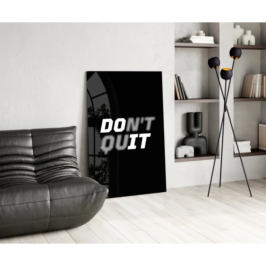 Bold dont quit motivational black canvas wall art with white text