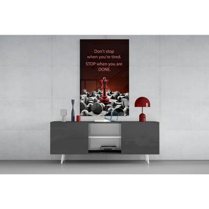 Red chess king motivational quote wall art on dark background