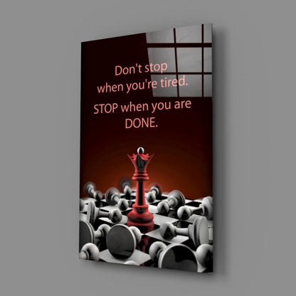 Red chess king centerpiece on dark red black background with motivational text wall art