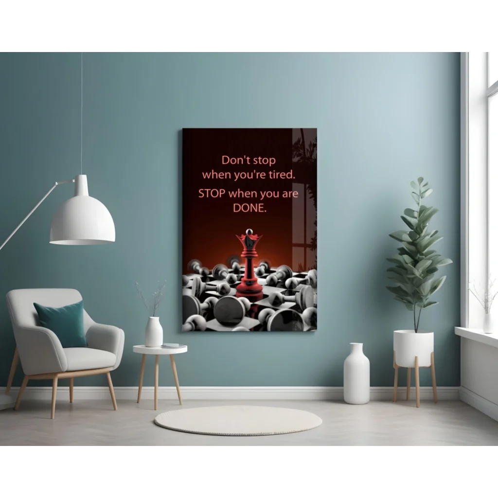 Red chess queen wall art with motivational quote on canvas print