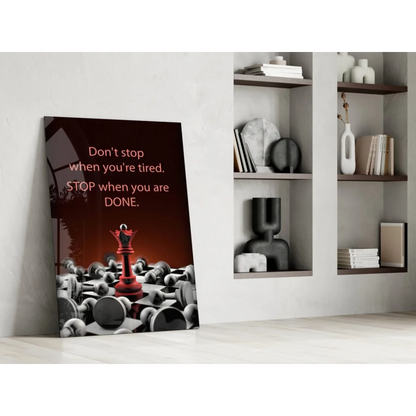 Red chess king motivational quote wall art on dark background