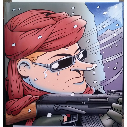 Doonesbury HC Graphic Red Rascal’s War black sunglasses with red hair and gun