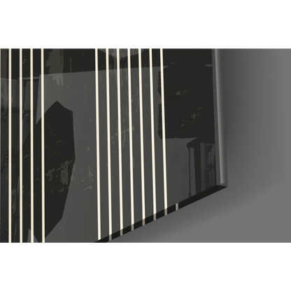 Sleek black white striped glass wall art panel in golden circle abstract