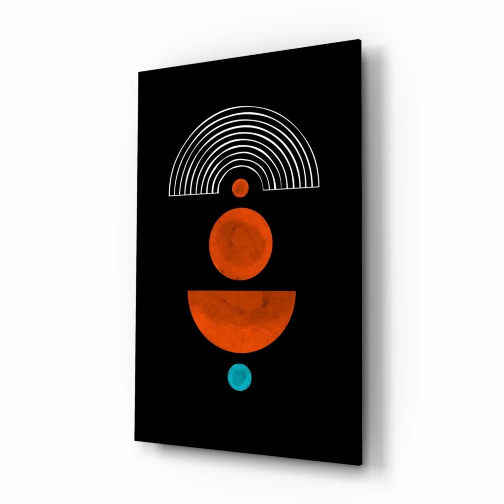Bold Geometric Glass Wall Art in Orange Teal and White | Insigneart USA | vintageantiquesgifts.com
