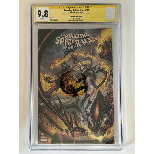 Double signed yellow label Amazing Spider-Man #797 by Stan Lee and Tyler Kirkham