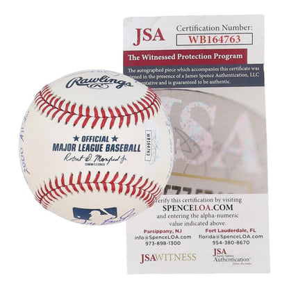 Autographed baseball signed by Doug Drabek Jeff Burroughs and Benito Santiago