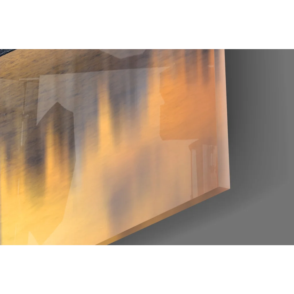 Abstract golden sunset glass wall art with orange yellow gradients