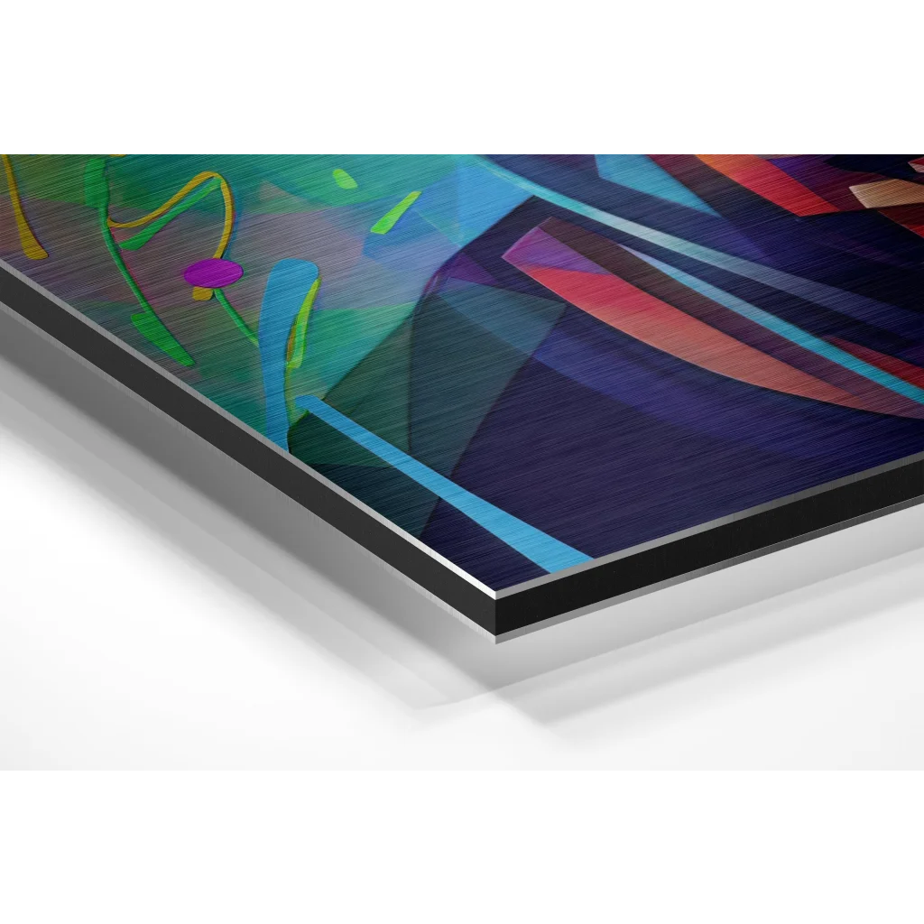 Vibrant abstract art on brushed aluminium dibond print