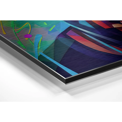 Vibrant abstract art on brushed aluminium dibond print