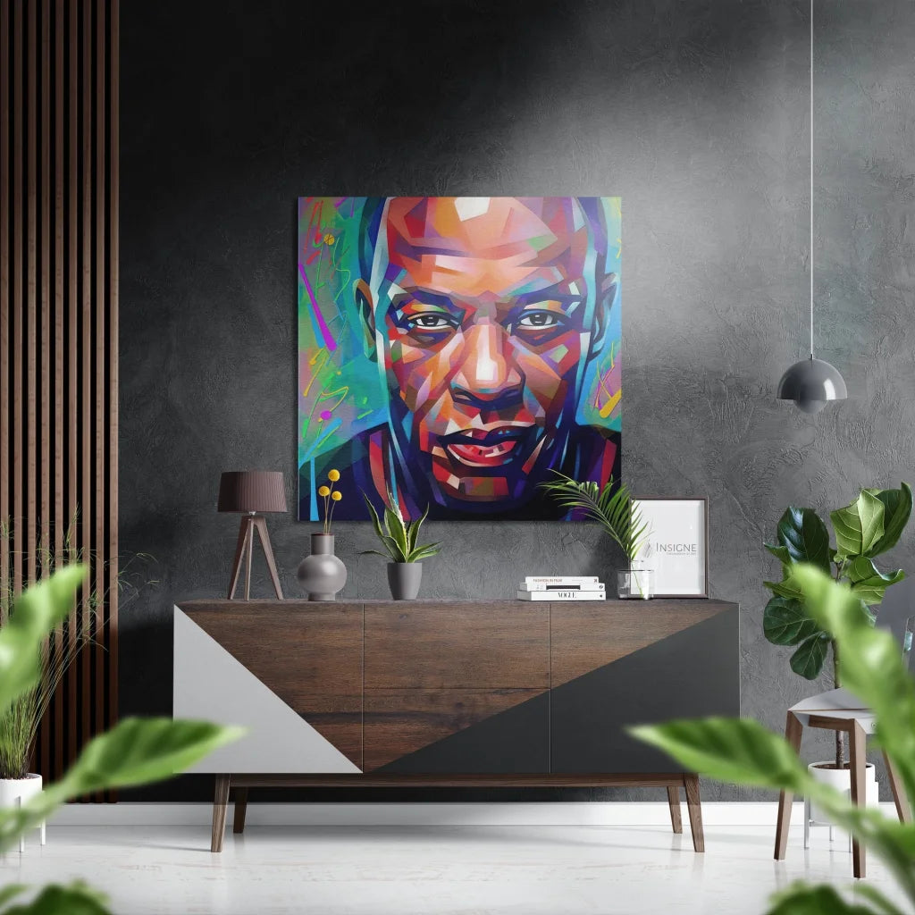 Vibrant pop-art man portrait on brushed aluminium dibond print