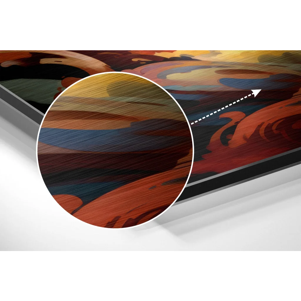 glass wall art Vibrant fiery abstract landscape on brushed aluminium dibond print