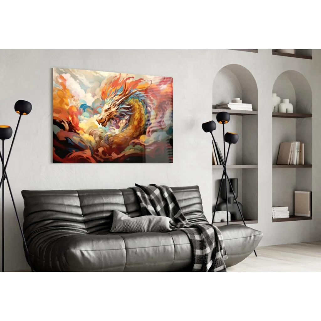 Fiery Dragon Canvas Wall Art Explodes With Color | Contemporary Home Wall Art | vintageantiquesgifts.com