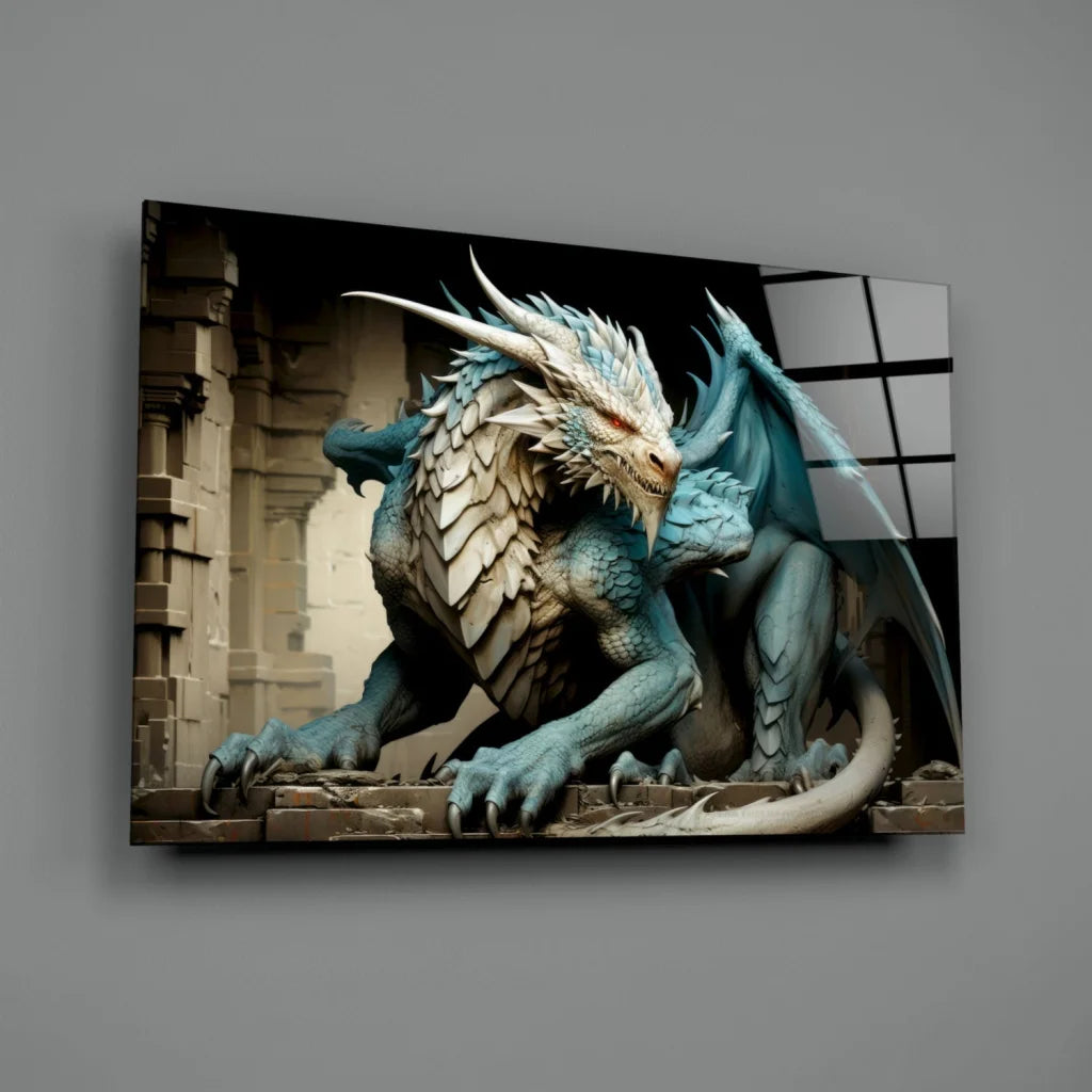 Majestic teal dragon wall art canvas with intricate scales and wings