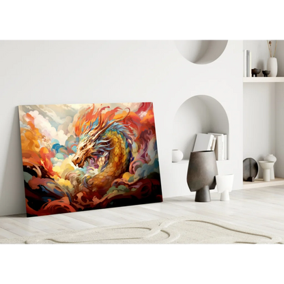 Fiery Dragon Canvas Wall Art Explodes With Color | Modern Wall Art Decor | vintageantiquesgifts.com