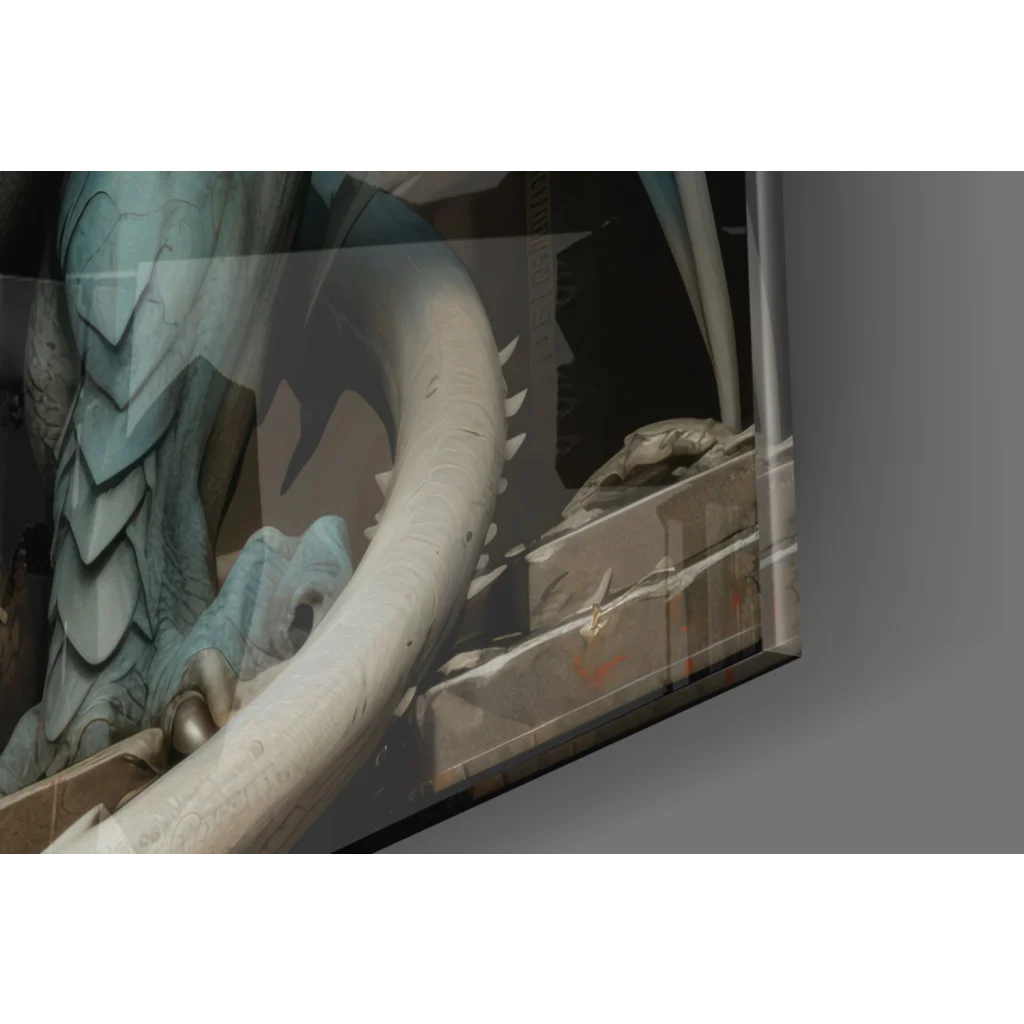 Majestic teal dragon wall art with intricate scales on canvas