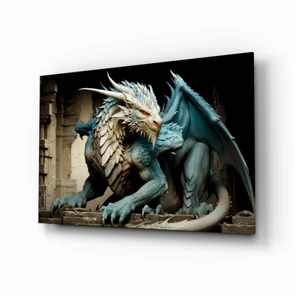 Majestic teal dragon wall art canvas with intricate scales and wings
