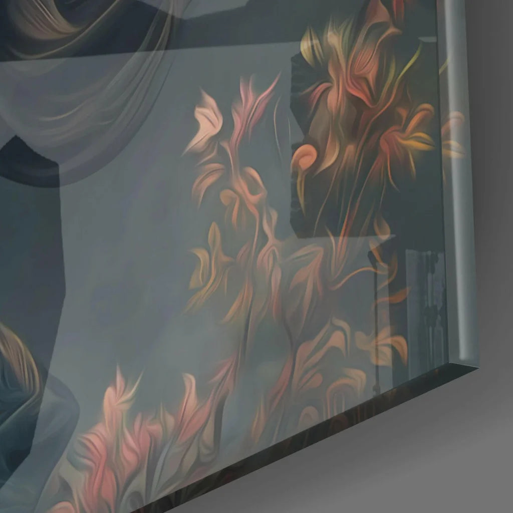 Stunning Dragon Glass Wall Art with Flowing Floral Accents | Modern Wall Art Decor | vintageantiquesgifts.com
