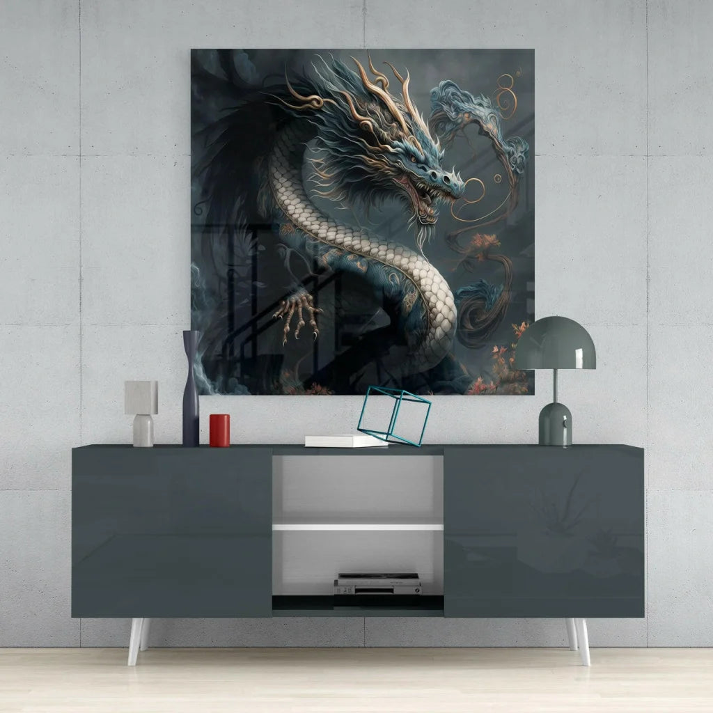 Stunning Dragon Glass Wall Art with Flowing Floral Accents | Contemporary Home Wall Art | vintageantiquesgifts.com