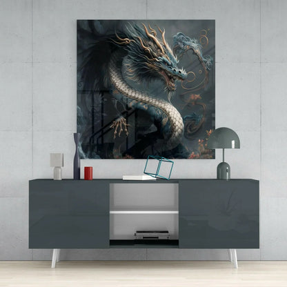 Stunning Dragon Glass Wall Art with Flowing Floral Accents | Contemporary Home Wall Art | vintageantiquesgifts.com