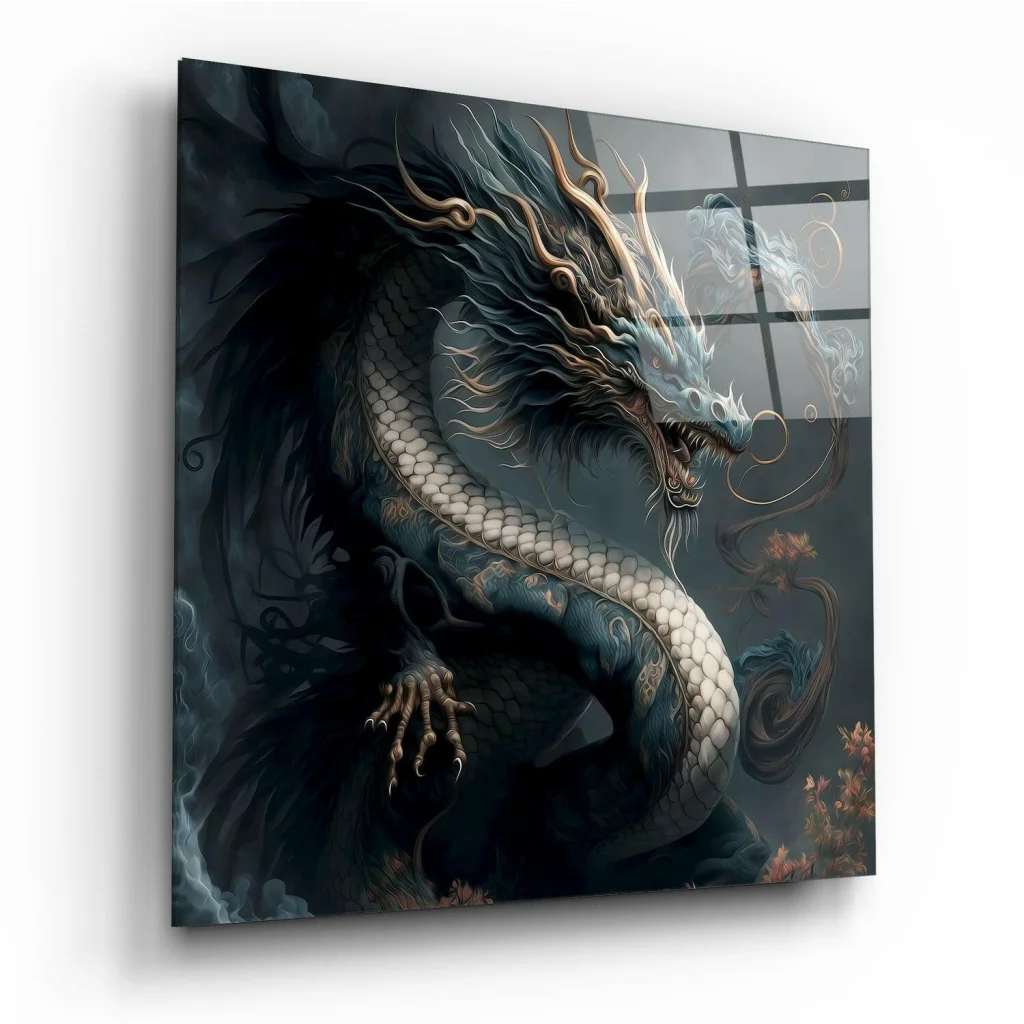 Stunning Dragon Glass Wall Art with Flowing Floral Accents | Insigneart USA | vintageantiquesgifts.com