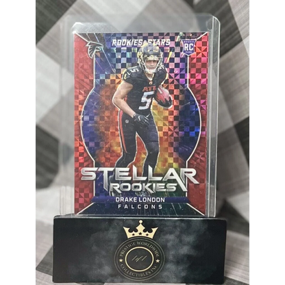 Drake London 2023 Panini rookie card in Prestige Worldwide Collectibles acrylic case