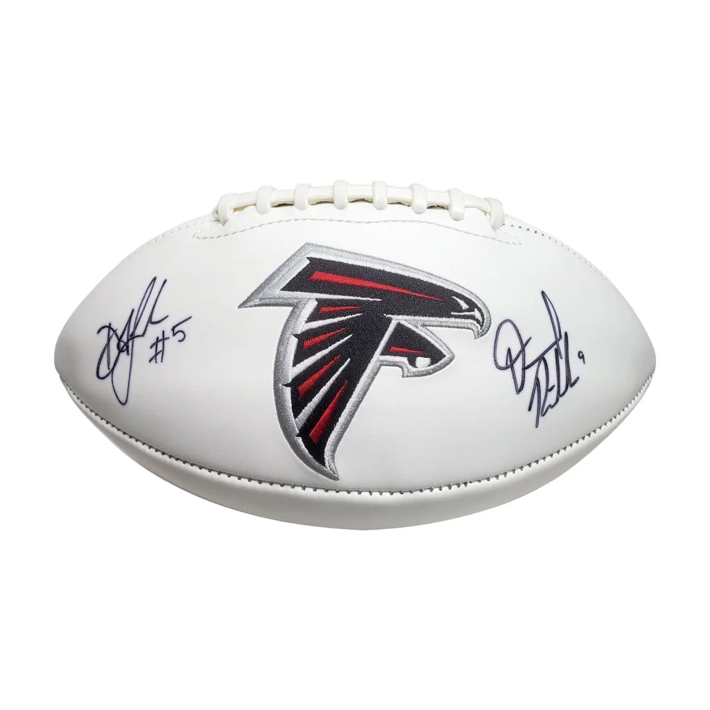 Drake London and Desmond Ridder signed Falcons logo football