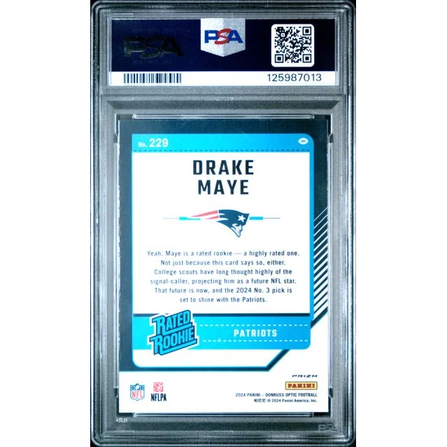2021 Panini Donruss Optic Drake Maye PSA 10 Blue Hyper Rookie Card