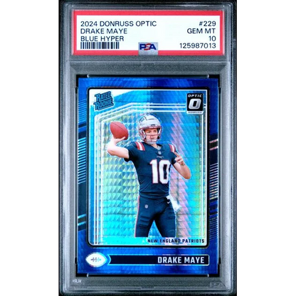 2024 Donruss Optic Drake Maye Blue Hyper Rookie Card PSA 10 Gem Mint