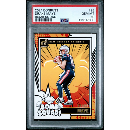2024 Donruss Drake Maye Bomb Squad Rookie Card in Jets Uniform PSA Graded