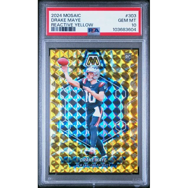 Drake Maye PSA Graded Mosaic Reactive Yellow Patriots Rookie Card