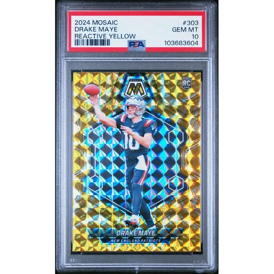 Drake Maye PSA Graded Mosaic Reactive Yellow Patriots Rookie Card