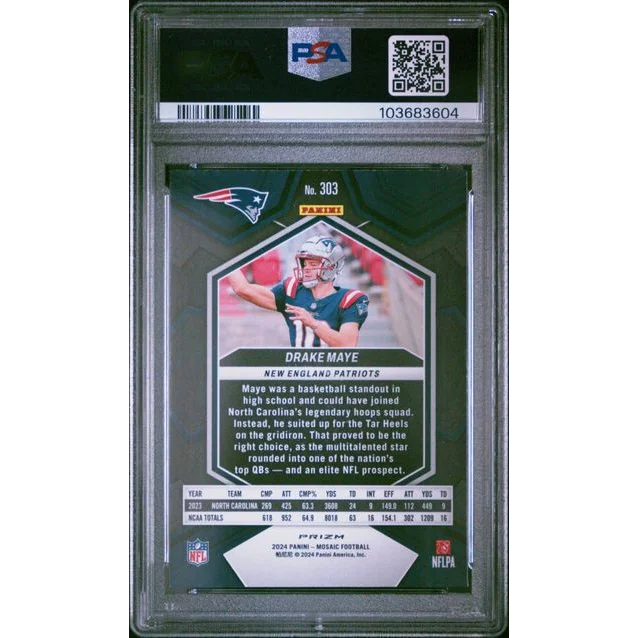 Drake Maye PSA Graded Mosaic Reactive Yellow Patriots Rookie Card