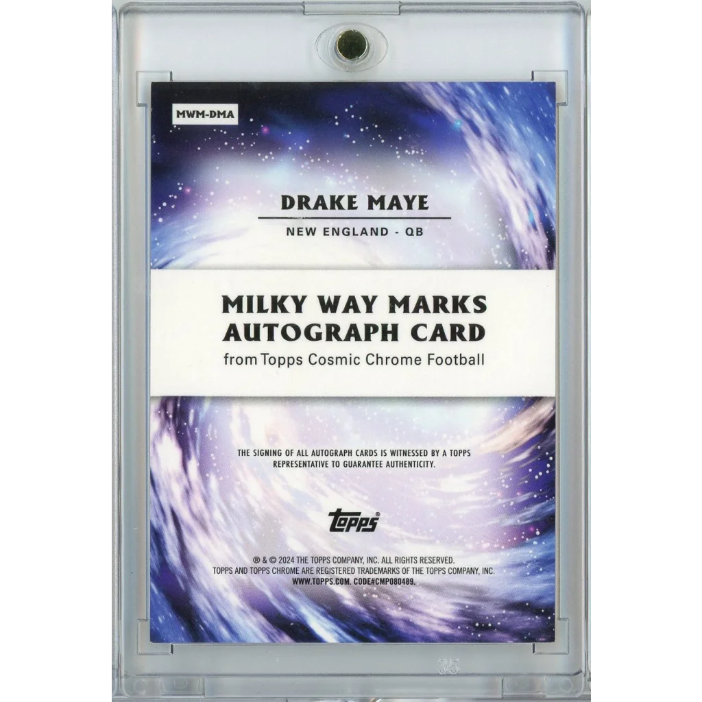 Clear plastic Topps Chrome Drake Maye Milky Way autograph holder